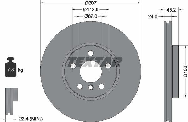 Textar 92283603 Ventilated disc brake, 1 pcs. 92283603: Buy near me in Poland at 2407.PL - Good price!