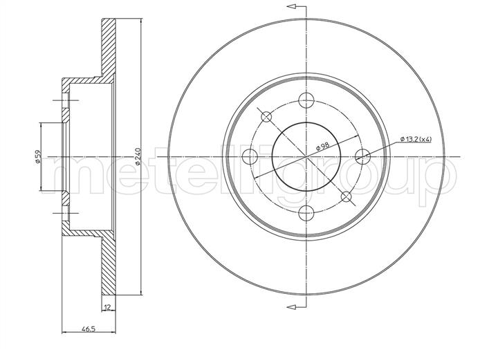 Metelli 23-0156 Unventilated front brake disc 230156: Buy near me in Poland at 2407.PL - Good price!