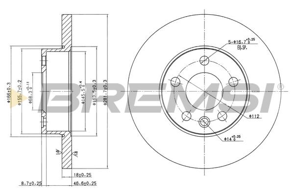 Bremsi DBB011S Unventilated front brake disc DBB011S: Buy near me in Poland at 2407.PL - Good price!