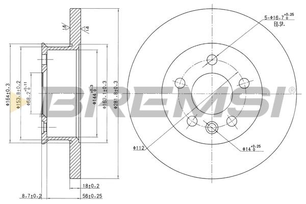 Bremsi DBA562S Unventilated front brake disc DBA562S: Buy near me in Poland at 2407.PL - Good price!