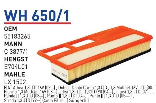 Wunder WH-650/1 Air filter WH6501: Buy near me at 2407.PL in Poland at an Affordable price!