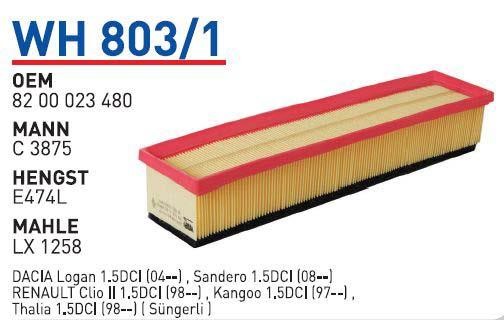 Wunder WH-803/1 Air filter WH8031: Buy near me in Poland at 2407.PL - Good price!
