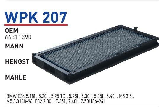 Wunder WP K207 Фільтр салону з активованим вугіллям WPK207: Приваблива ціна - Купити у Польщі на 2407.PL!