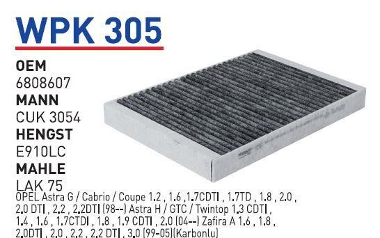 Wunder WP K305 Activated Carbon Cabin Filter WPK305: Buy near me in Poland at 2407.PL - Good price!