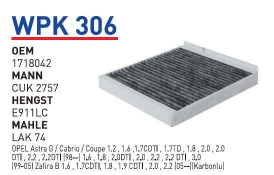 Wunder WP K306 Фільтр салону з активованим вугіллям WPK306: Приваблива ціна - Купити у Польщі на 2407.PL!
