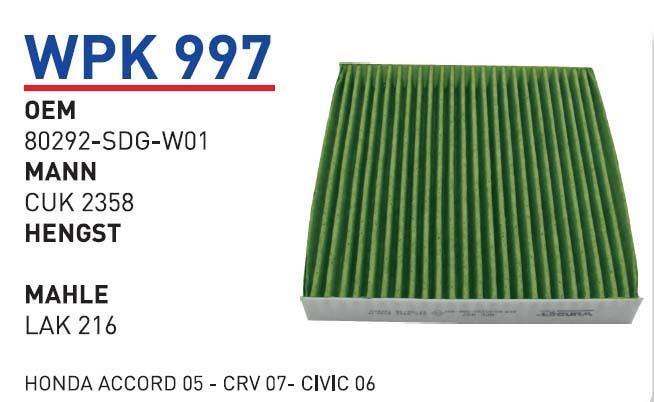 Wunder WP K997 Activated Carbon Cabin Filter WPK997: Buy near me at 2407.PL in Poland at an Affordable price!