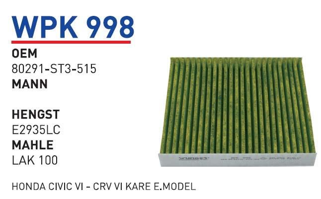 Wunder WP K998 Activated Carbon Cabin Filter WPK998: Buy near me at 2407.PL in Poland at an Affordable price!