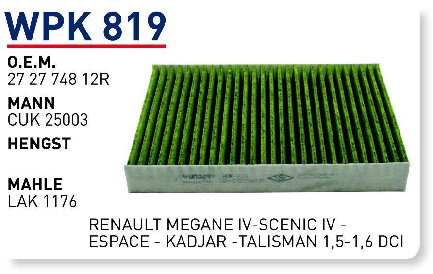 Wunder WPK-819 Activated Carbon Cabin Filter WPK819: Buy near me in Poland at 2407.PL - Good price!