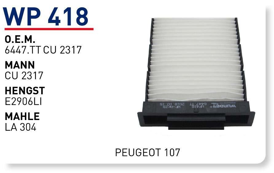 Wunder WP 418 Filter, interior air WP418: Buy near me in Poland at 2407.PL - Good price!