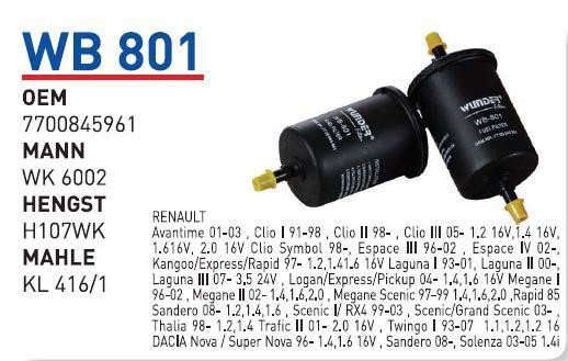 Wunder WB 801 Filtr paliwa WB801: Dobra cena w Polsce na 2407.PL - Kup Teraz!