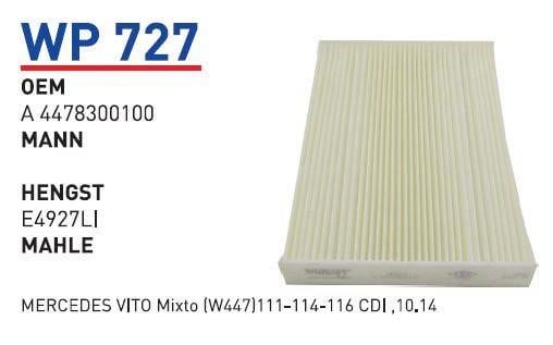 Wunder WP 727 Filter, interior air WP727: Buy near me at 2407.PL in Poland at an Affordable price!