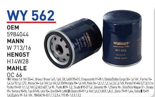 Wunder WY 562 Oil Filter WY562: Buy near me in Poland at 2407.PL - Good price!