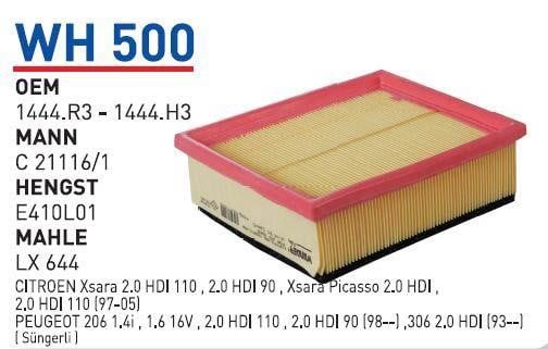 Wunder WH 500 Air filter WH500: Buy near me in Poland at 2407.PL - Good price!