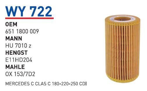 Wunder WY 722 Oil Filter WY722: Buy near me in Poland at 2407.PL - Good price!