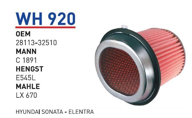 Wunder WH 920 Air filter WH920: Buy near me in Poland at 2407.PL - Good price!
