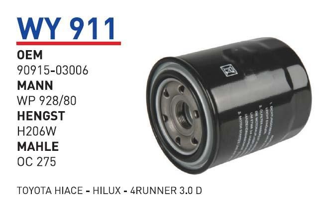 Wunder WY 911 Oil Filter WY911: Buy near me in Poland at 2407.PL - Good price!