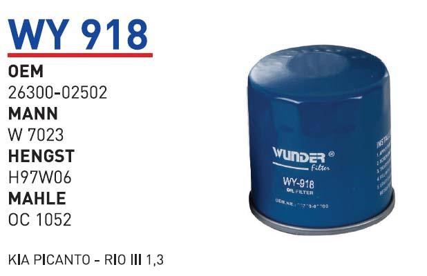 Wunder WY 918 Filtr oleju WY918: Dobra cena w Polsce na 2407.PL - Kup Teraz!