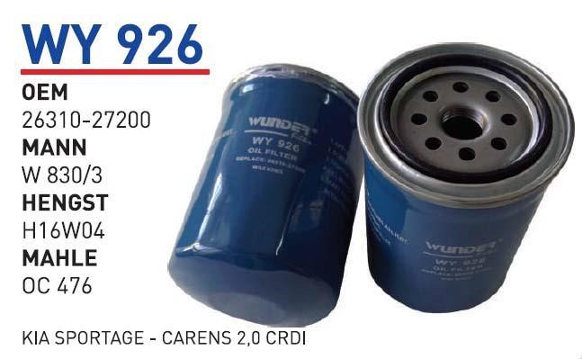 Wunder WY 926 Filtr oleju WY926: Dobra cena w Polsce na 2407.PL - Kup Teraz!