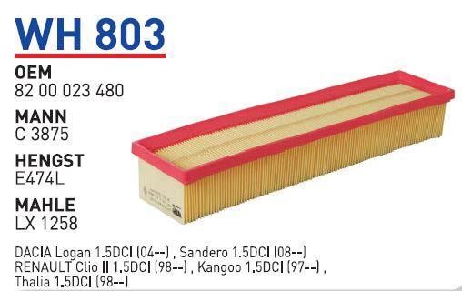 Wunder WH803 Air filter WH803: Buy near me in Poland at 2407.PL - Good price!