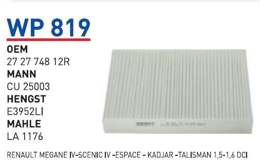 Wunder WP-819 Фильтр салона WP819: Отличная цена - Купить в Польше на 2407.PL!