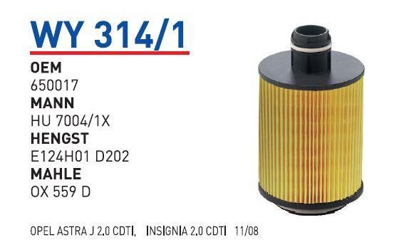 Wunder WY 314/1 Oil Filter WY3141: Buy near me in Poland at 2407.PL - Good price!
