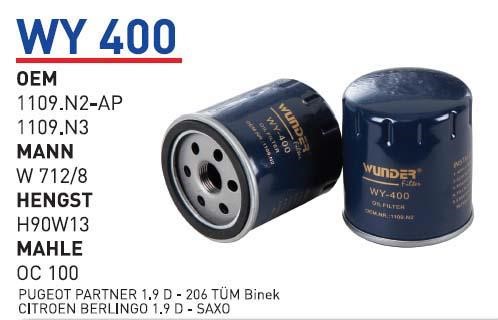 Wunder WY 400 Oil Filter WY400: Buy near me in Poland at 2407.PL - Good price!