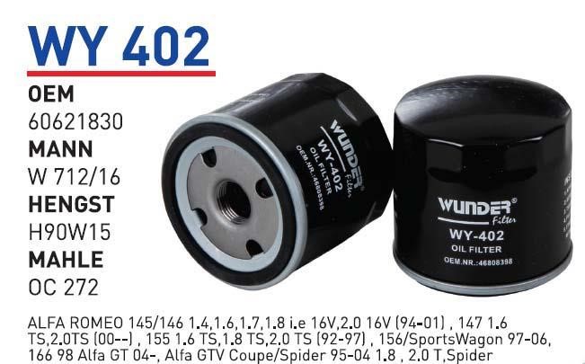 Wunder WY 402 Oil Filter WY402: Buy near me in Poland at 2407.PL - Good price!