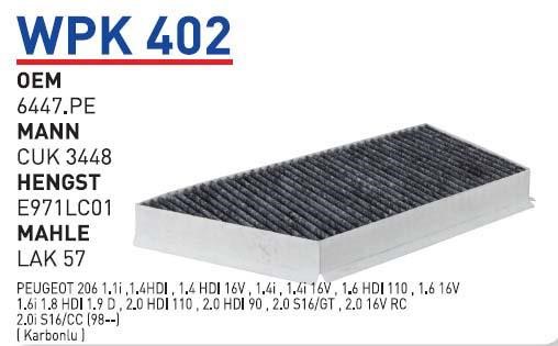 Wunder WPK 402 Activated Carbon Cabin Filter WPK402: Buy near me in Poland at 2407.PL - Good price!