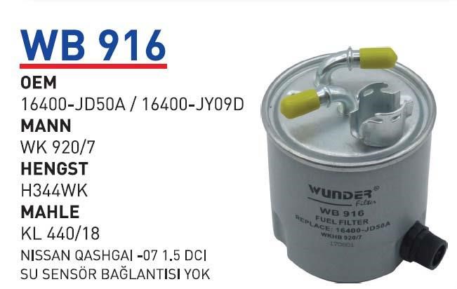 Wunder WB 916 Фільтр палива WB916: Приваблива ціна - Купити у Польщі на 2407.PL!