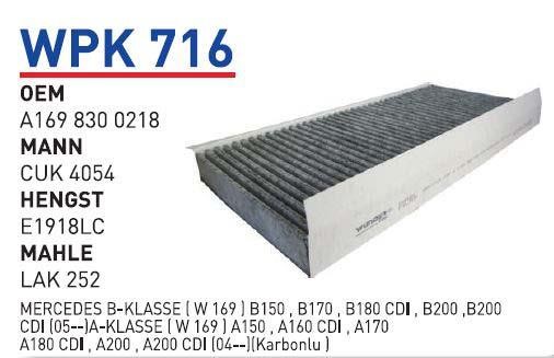 Wunder WPK 716 Filtr kabinowy z węglem aktywnym WPK716: Dobra cena w Polsce na 2407.PL - Kup Teraz!