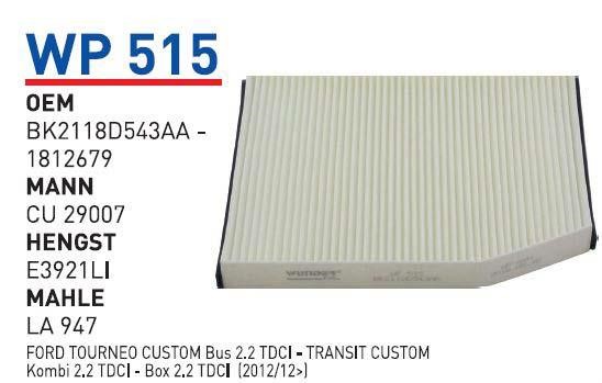 Wunder WP 515 Filter, interior air WP515: Buy near me in Poland at 2407.PL - Good price!