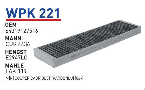 Wunder WP K221 Фільтр салону з активованим вугіллям WPK221: Приваблива ціна - Купити у Польщі на 2407.PL!