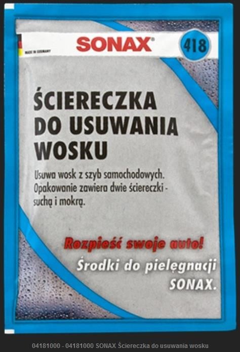 Sonax 418 100 Серветка для видалення залишків воску 418100: Приваблива ціна - Купити у Польщі на 2407.PL!