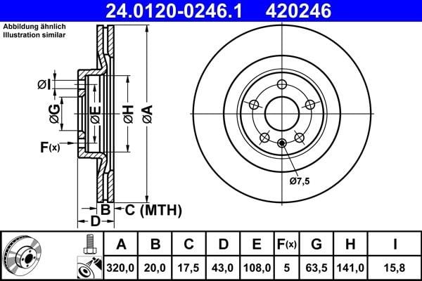 Ate 24.0120-0246.1 Rear ventilated brake disc 24012002461: Buy near me in Poland at 2407.PL - Good price!