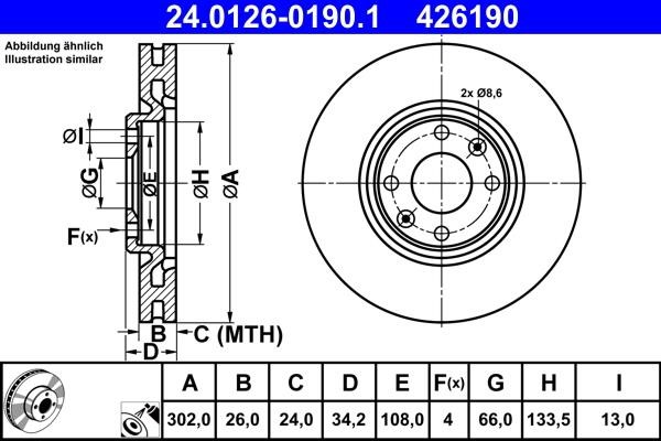 Ate 24.0126-0190.1 Тормозной диск передний вентилируемый 24012601901: Отличная цена - Купить в Польше на 2407.PL!