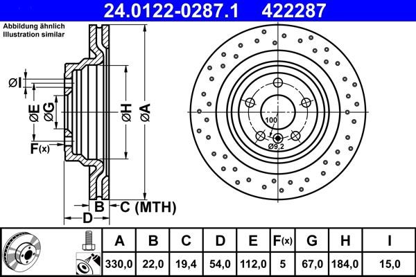 Ate 24.0122-0287.1 Rear ventilated brake disc 24012202871: Buy near me in Poland at 2407.PL - Good price!