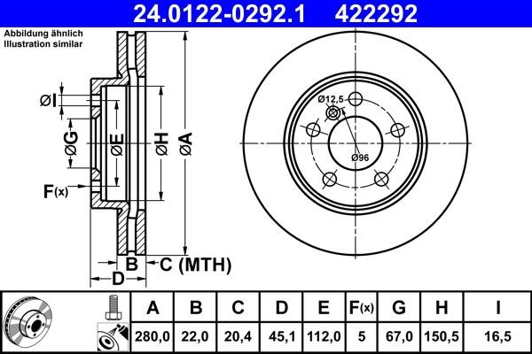 Ate 24.0122-0292.1 Тормозной диск передний вентилируемый 24012202921: Отличная цена - Купить в Польше на 2407.PL!