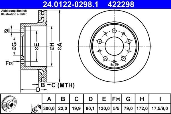 Ate 24.0122-0298.1 Rear ventilated brake disc 24012202981: Buy near me in Poland at 2407.PL - Good price!