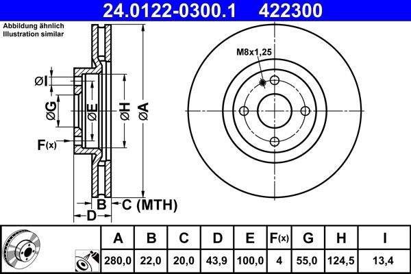 Ate 24.0122-0300.1 Тормозной диск передний вентилируемый 24012203001: Отличная цена - Купить в Польше на 2407.PL!