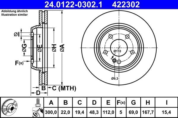 Ate 24.0122-0302.1 Rear ventilated brake disc 24012203021: Buy near me in Poland at 2407.PL - Good price!