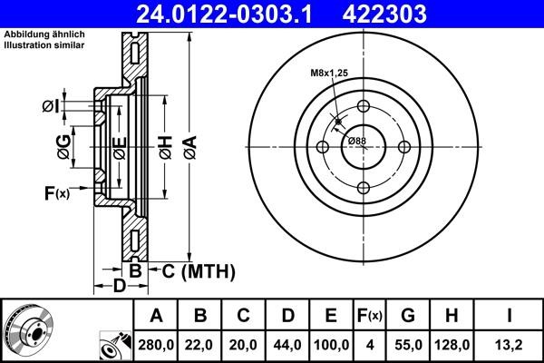 Ate 24.0122-0303.1 Тормозной диск передний вентилируемый 24012203031: Отличная цена - Купить в Польше на 2407.PL!