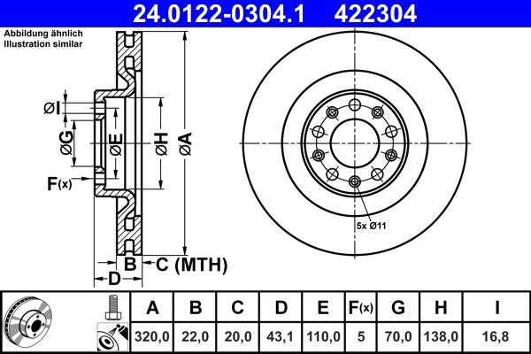 Ate 24.0122-0304.1 Тормозной диск задний вентилируемый 24012203041: Отличная цена - Купить в Польше на 2407.PL!