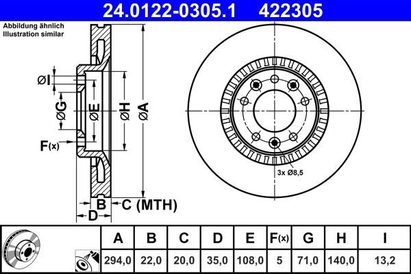 Ate 24.0122-0305.1 Тормозной диск задний вентилируемый 24012203051: Отличная цена - Купить в Польше на 2407.PL!