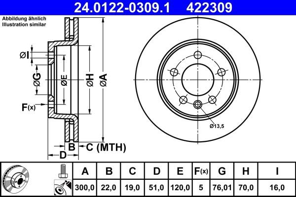 Ate 24.0122-0309.1 Rear ventilated brake disc 24012203091: Buy near me in Poland at 2407.PL - Good price!