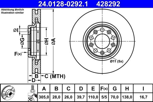 Ate 24.0128-0292.1 Тормозной диск передний вентилируемый 24012802921: Отличная цена - Купить в Польше на 2407.PL!