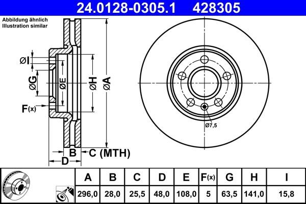 Ate 24.0128-0305.1 Тормозной диск передний вентилируемый 24012803051: Купить в Польше - Отличная цена на 2407.PL!