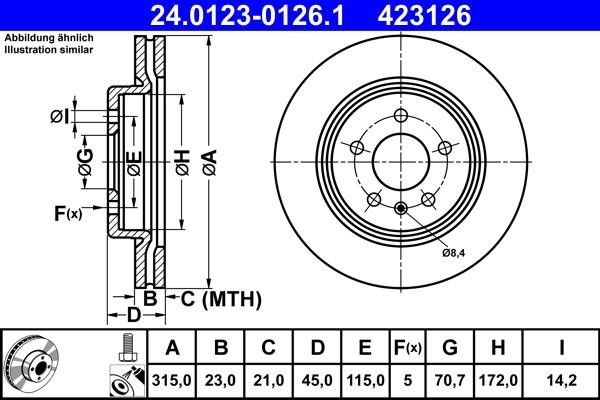 Ate 24.0123-0126.1 Тормозной диск задний вентилируемый 24012301261: Отличная цена - Купить в Польше на 2407.PL!