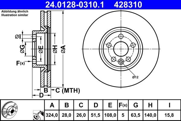Ate 24.0128-0310.1 Тормозной диск передний вентилируемый 24012803101: Отличная цена - Купить в Польше на 2407.PL!