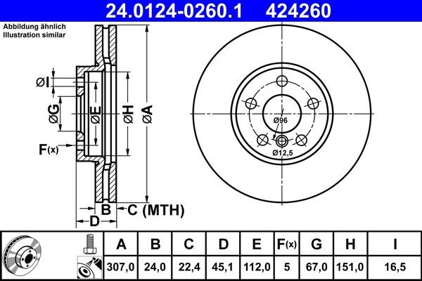 Ate 24.0124-0260.1 Тормозной диск передний вентилируемый 24012402601: Отличная цена - Купить в Польше на 2407.PL!