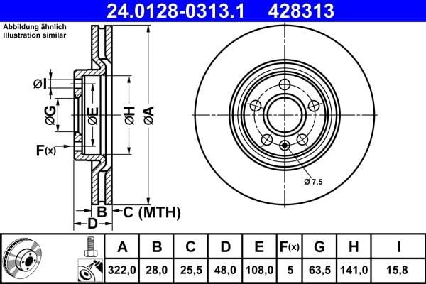 Ate 24.0128-0313.1 Тормозной диск передний вентилируемый 24012803131: Отличная цена - Купить в Польше на 2407.PL!
